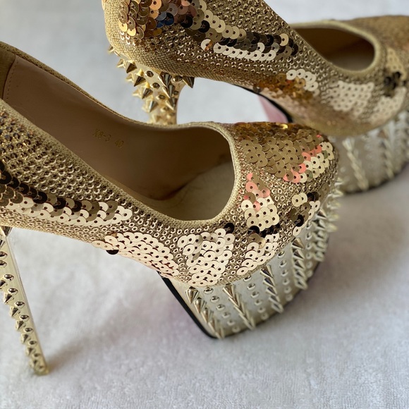 Women’s Sexy 6.5 DANCING STRIPPER HEELS inch gold high heels size 40 - Picture 5 of 8